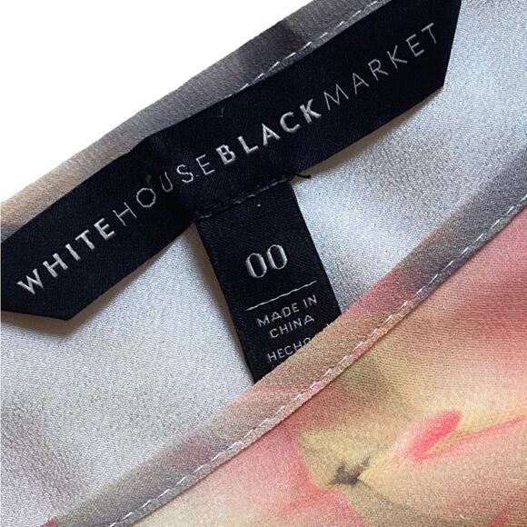 WHBM | Cold Shoulder Pleat Sleeve Watercolor Print Dress, Size 00 - Picture 9 of 9